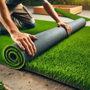 a person rolling a roll of grass